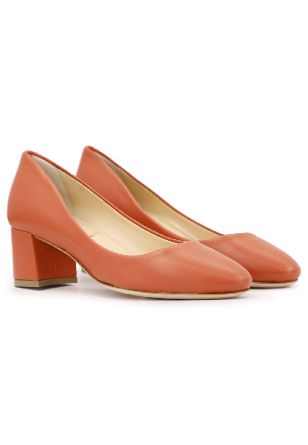 L'ARIANNA Decollete donna in pelle arancio con tacco basso e punta tonda Soddisfazione Garantita