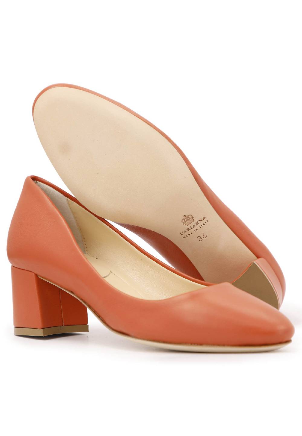 L'ARIANNA Decollete donna in pelle arancio con tacco basso e punta tonda Soddisfazione Garantita