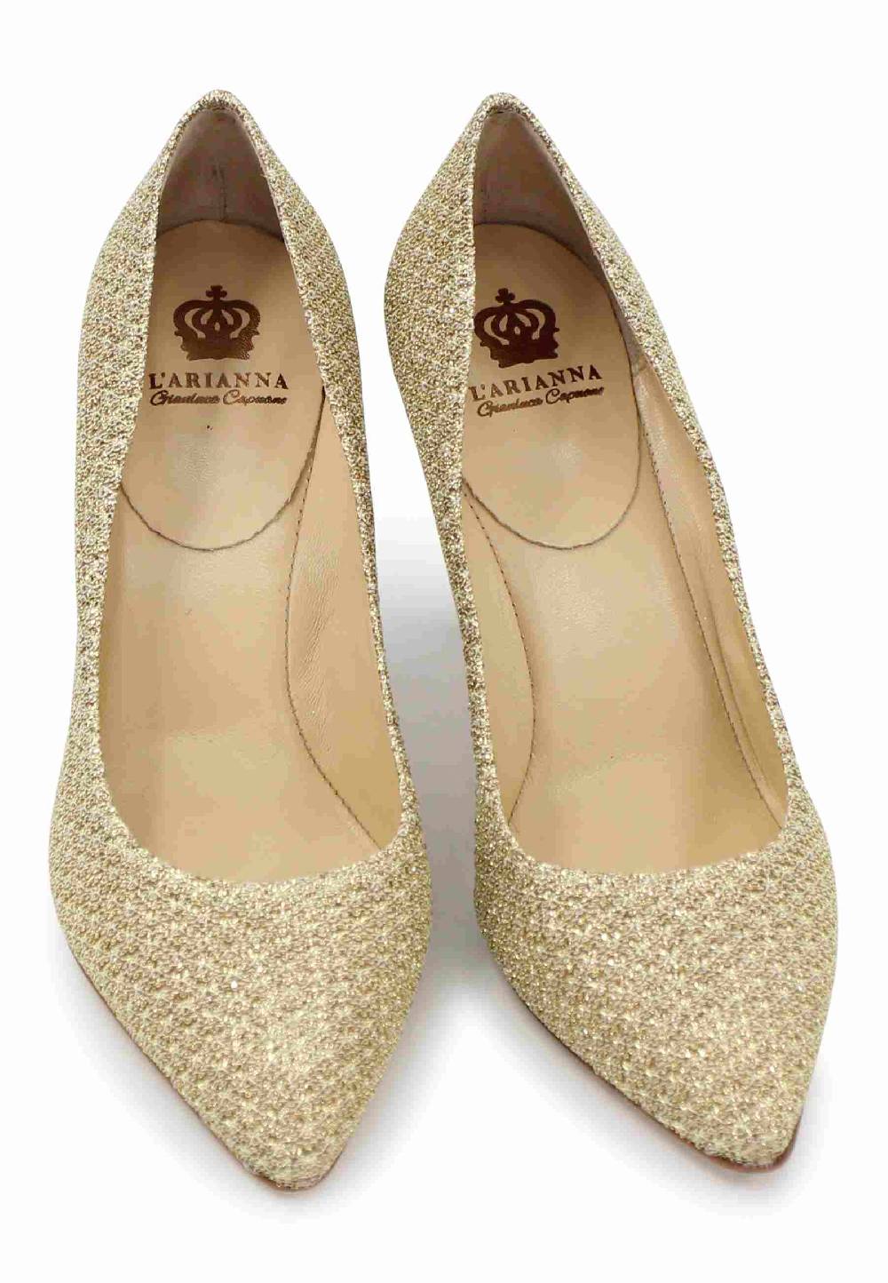 L'ARIANNA Decollete DE1002/RT in tessuto tolosa oro con tacco alto Consegna Veloce