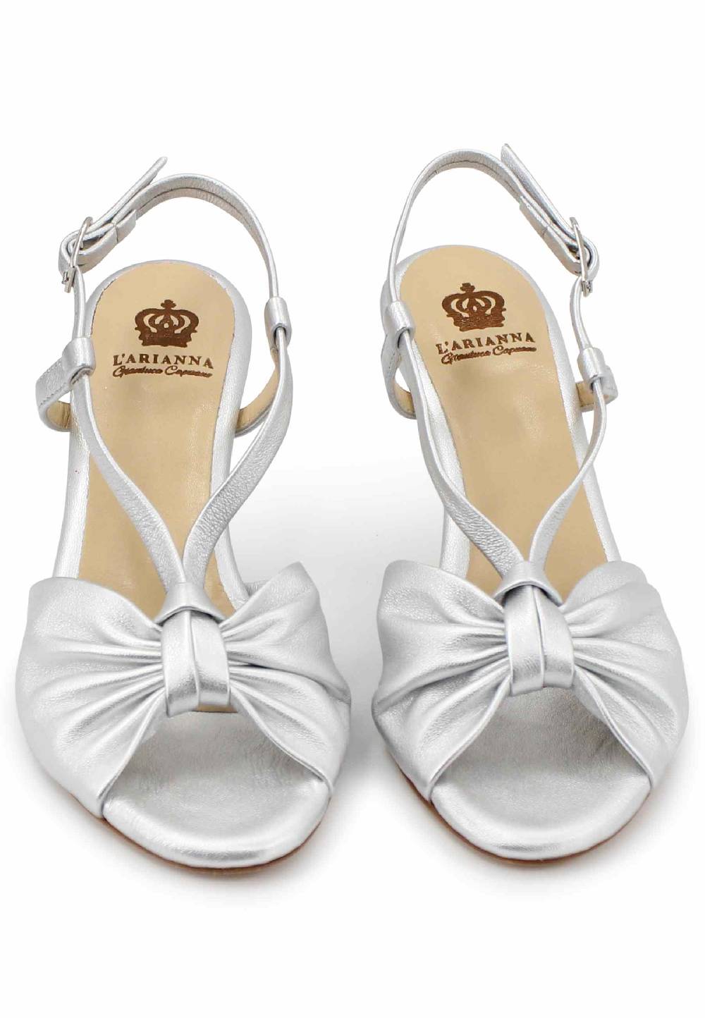 L'ARIANNA Sandali slingback donna in pelle argento con suola in cuoio Promozione Limitata