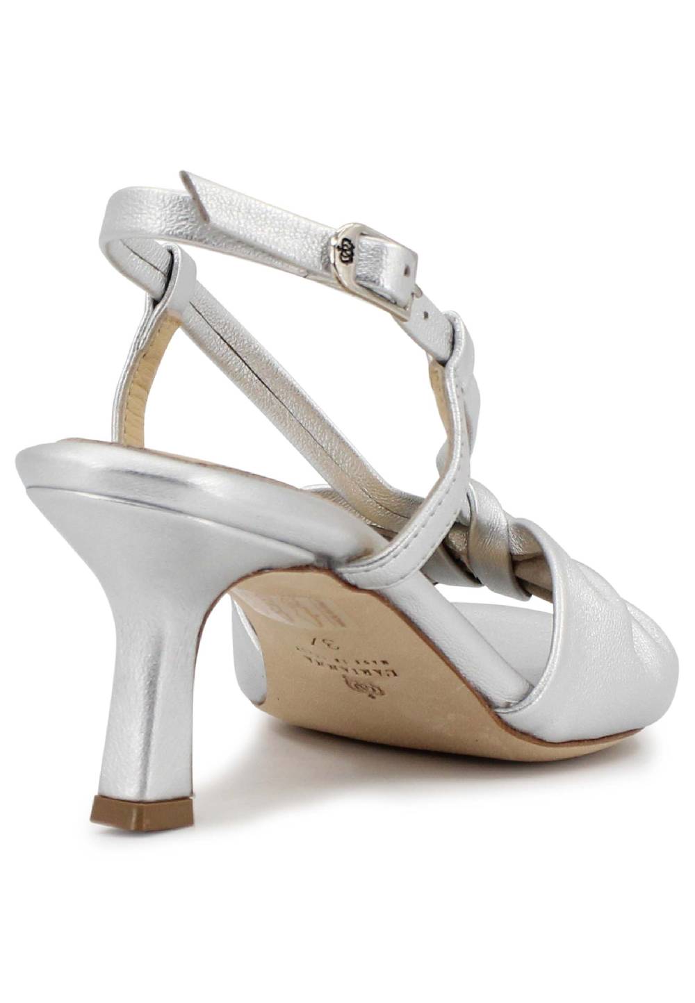 L'ARIANNA Sandali slingback donna in pelle argento con suola in cuoio Promozione Limitata