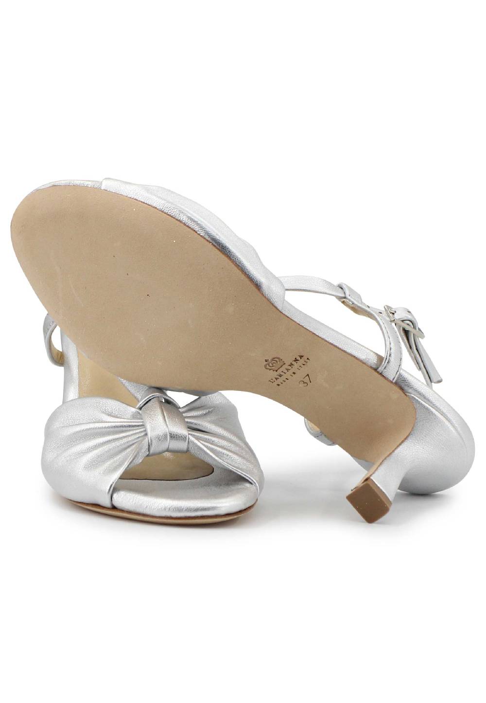 L'ARIANNA Sandali slingback donna in pelle argento con suola in cuoio Promozione Limitata