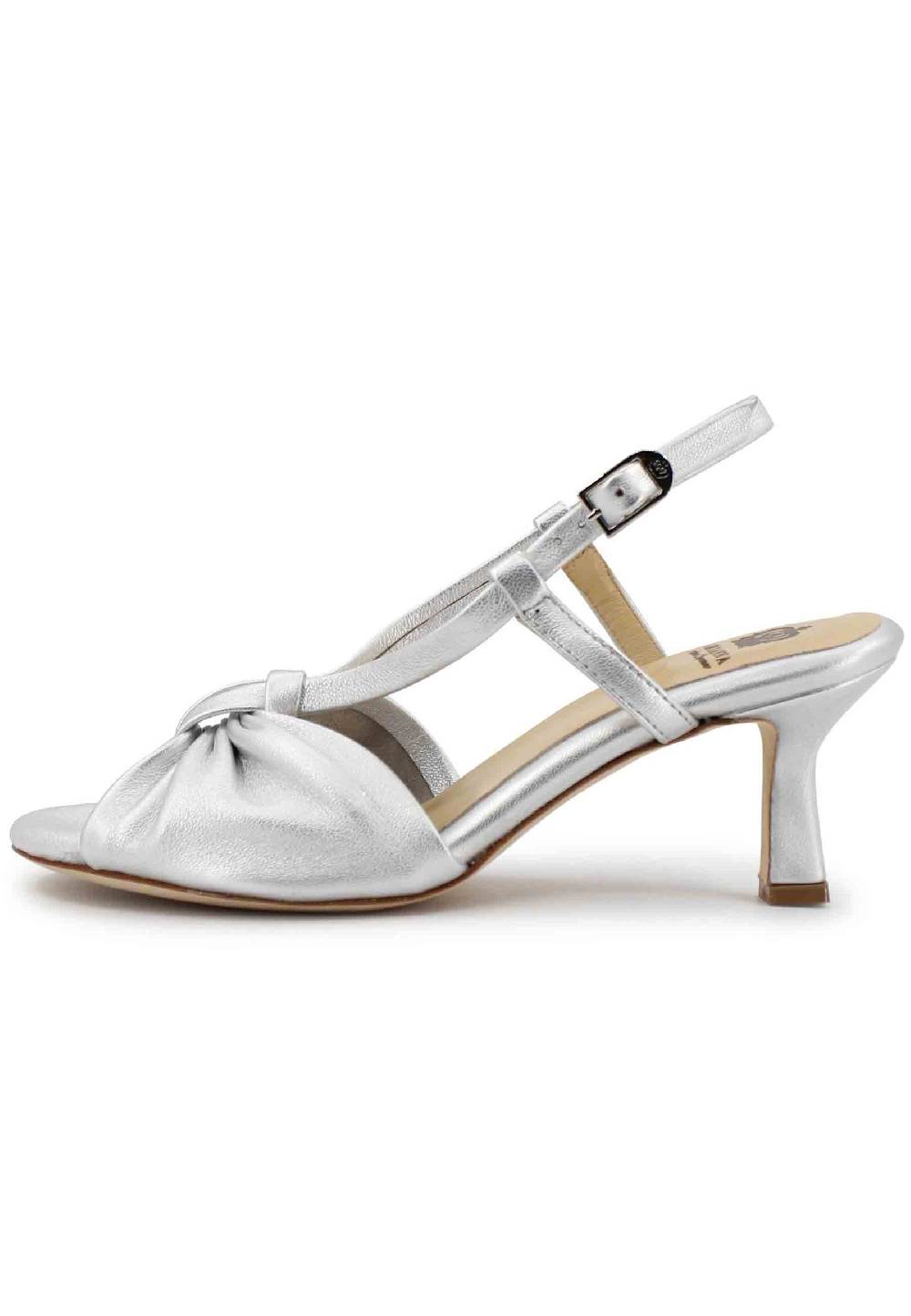 L'ARIANNA Sandali slingback donna in pelle argento con suola in cuoio Promozione Limitata