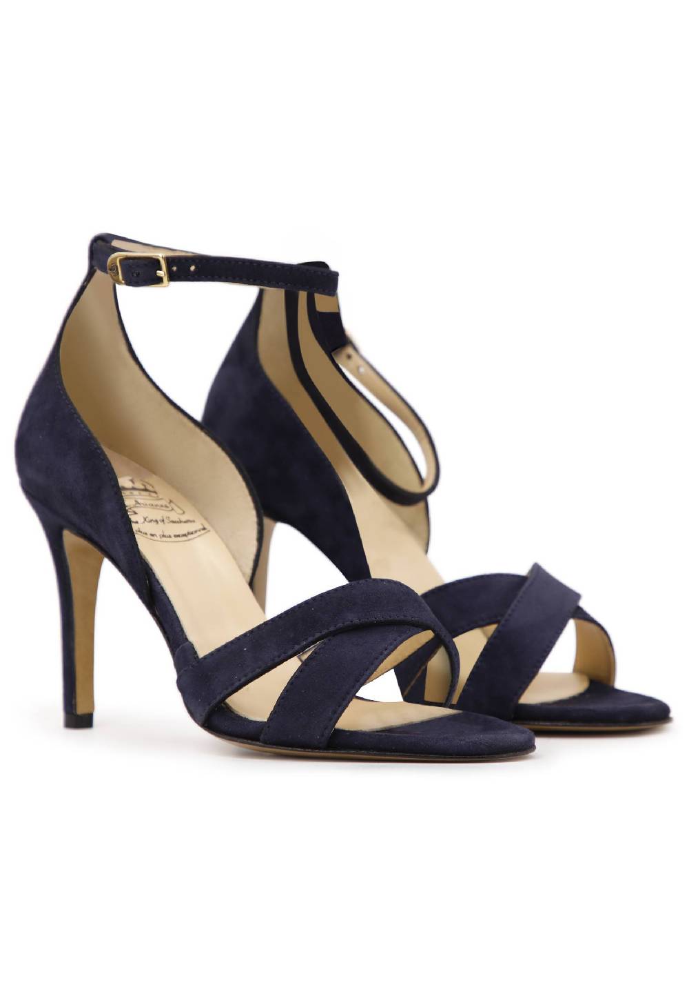L'ARIANNA Sandali donna in camoscio blu con tacco alto e cinturino alla caviglia Sottocosto