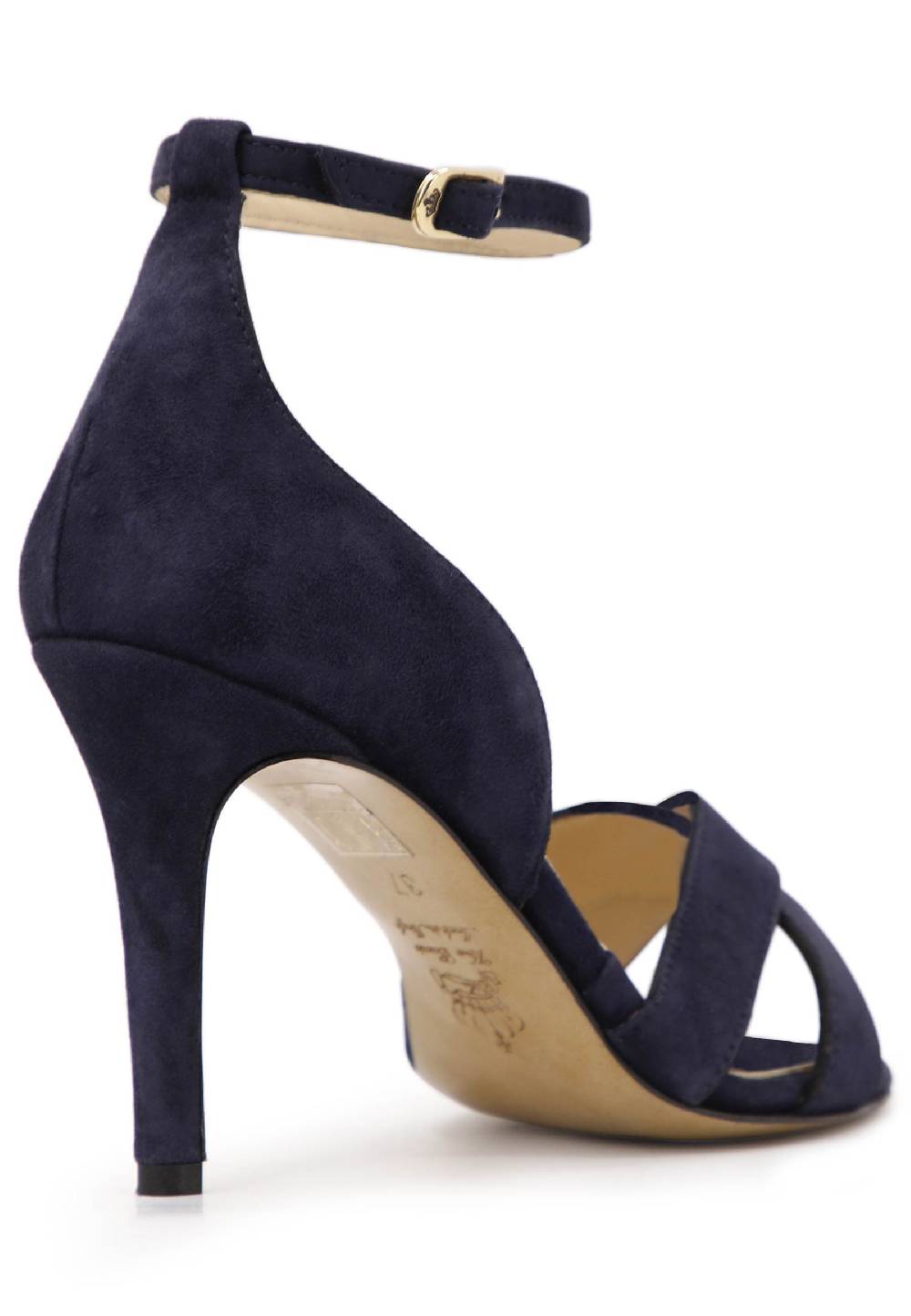 L'ARIANNA Sandali donna in camoscio blu con tacco alto e cinturino alla caviglia Sottocosto