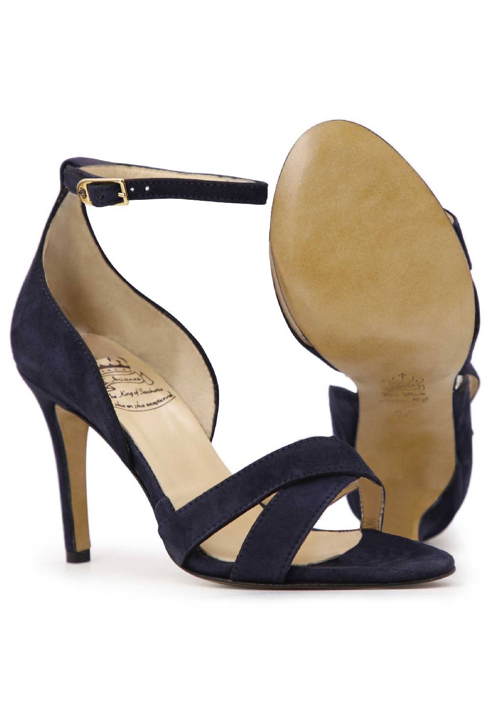 L'ARIANNA Sandali donna in camoscio blu con tacco alto e cinturino alla caviglia Sottocosto