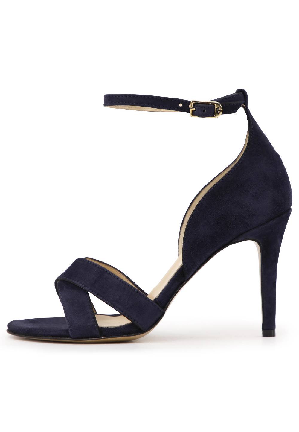 L'ARIANNA Sandali donna in camoscio blu con tacco alto e cinturino alla caviglia Sottocosto