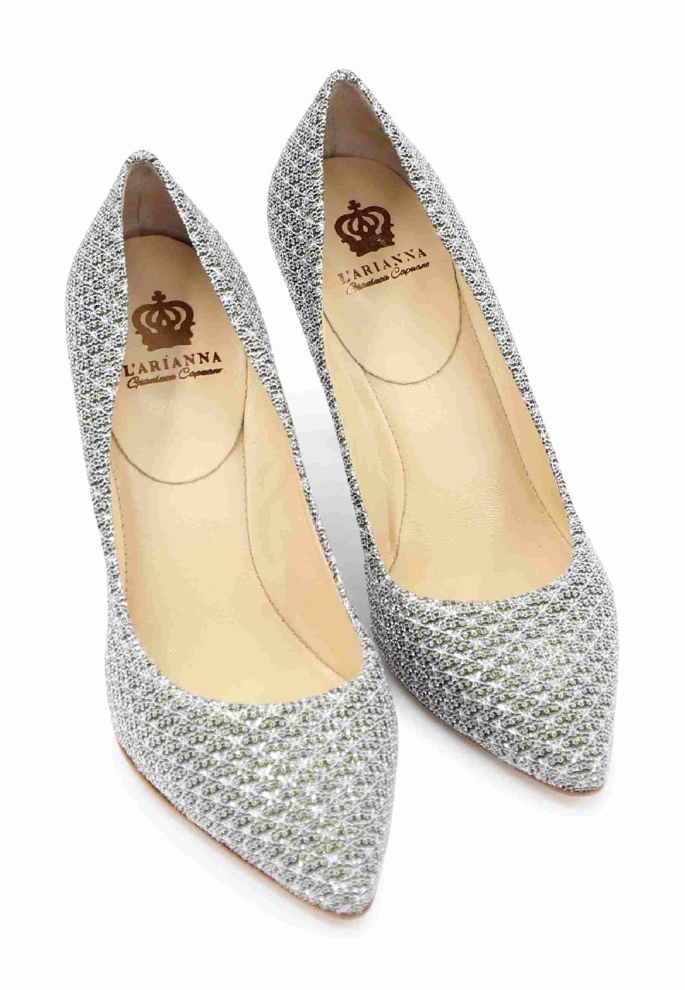 L'ARIANNA Decollete DE1002/RT in tessuto lux argento con tacco alto Latest stili