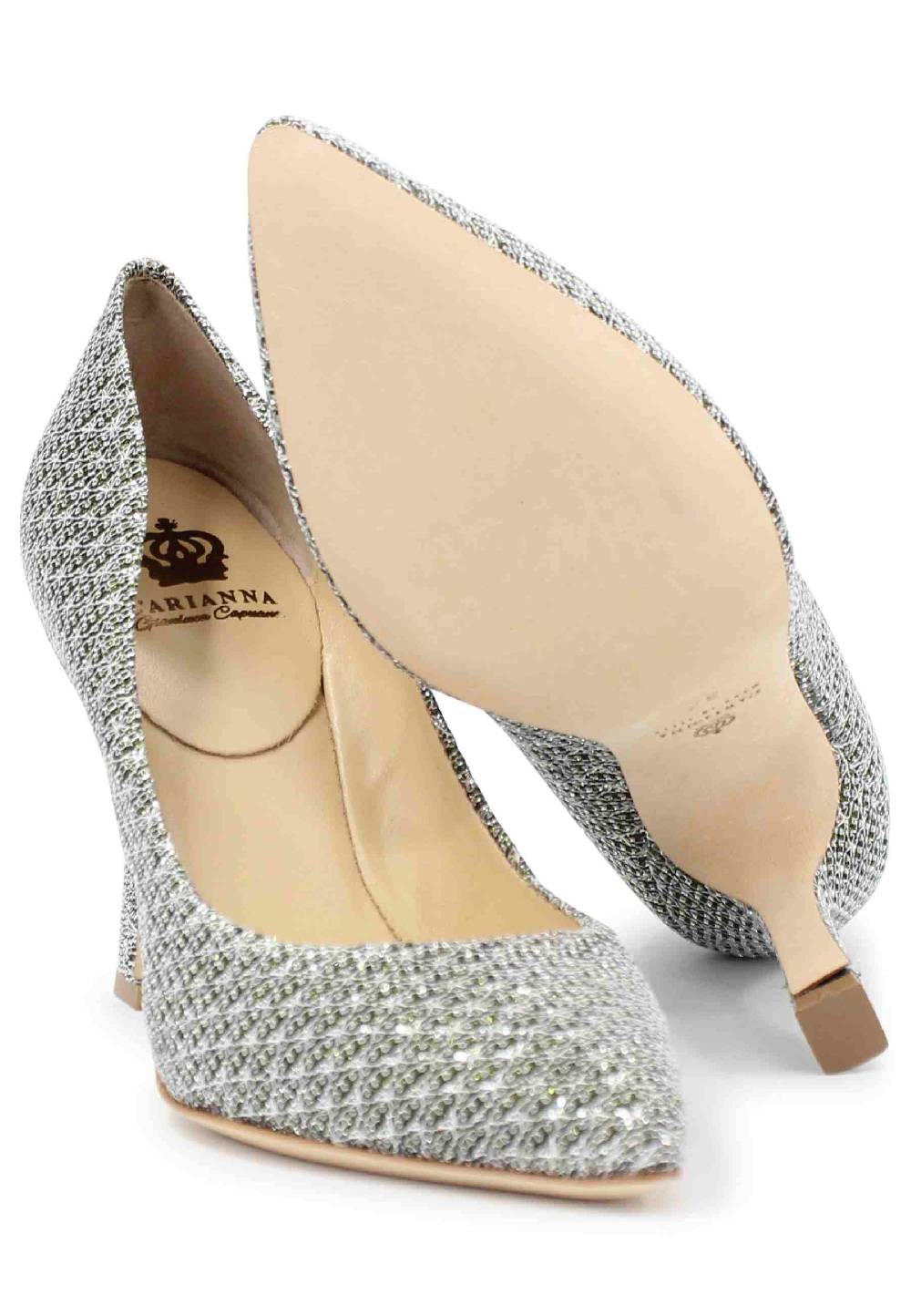 L'ARIANNA Decollete DE1002/RT in tessuto lux argento con tacco alto Latest stili