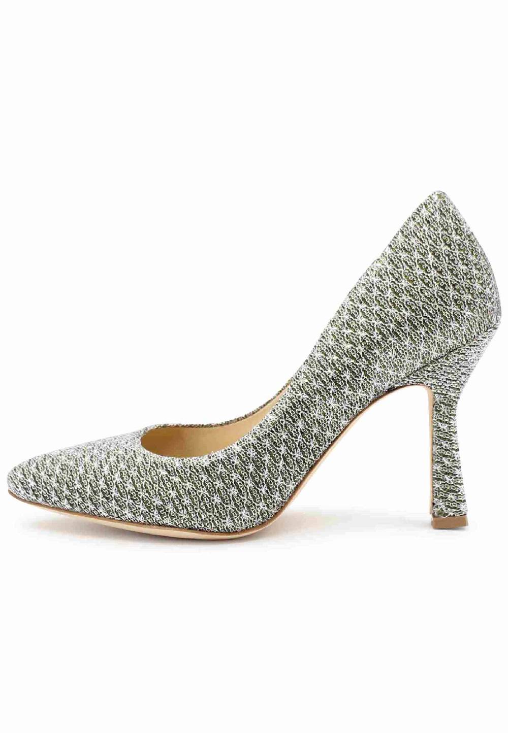 L'ARIANNA Decollete DE1002/RT in tessuto lux argento con tacco alto Latest stili