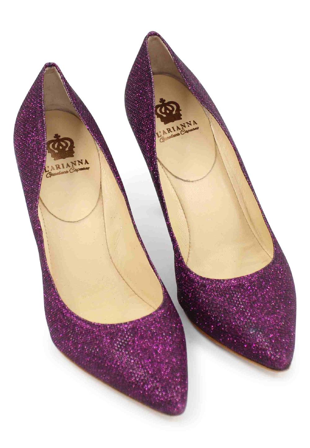 L'ARIANNA Decollete DE1002/RT donna in tessuto lux viola con tacco alto Ultimi due giorni