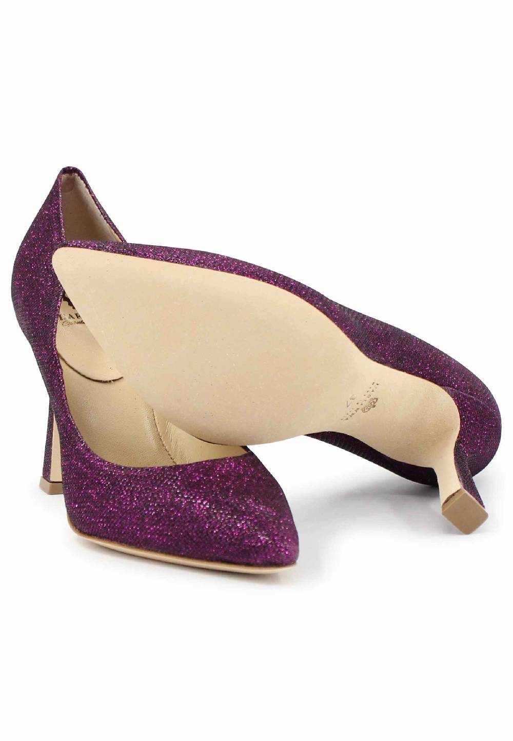 L'ARIANNA Decollete DE1002/RT donna in tessuto lux viola con tacco alto Ultimi due giorni