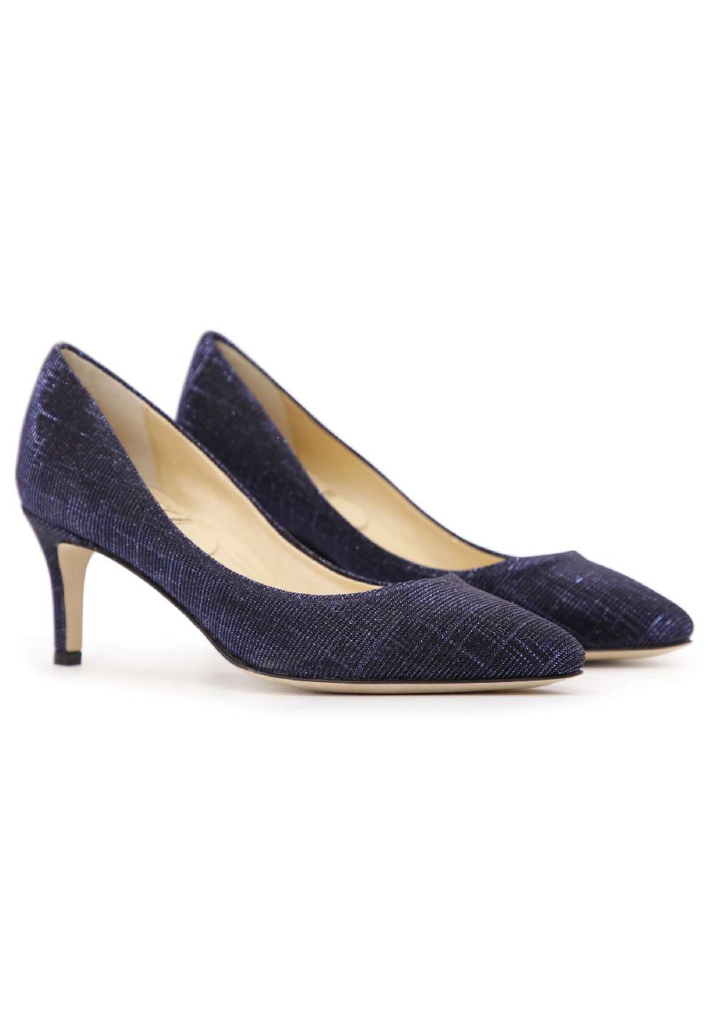 L'ARIANNA Decollete donna in tessuto lux blu con tacco sottile Sconto