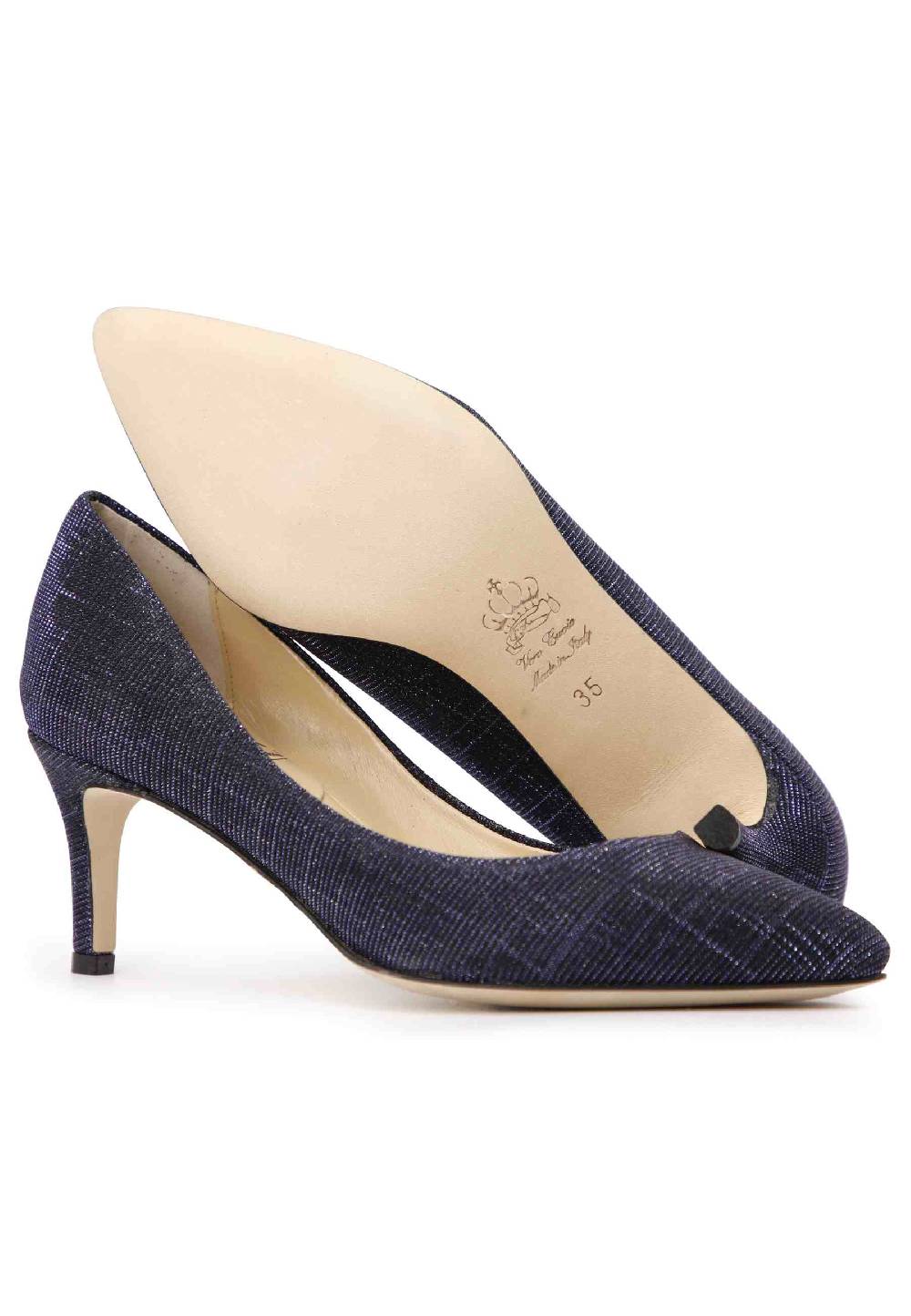 L'ARIANNA Decollete donna in tessuto lux blu con tacco sottile Sconto
