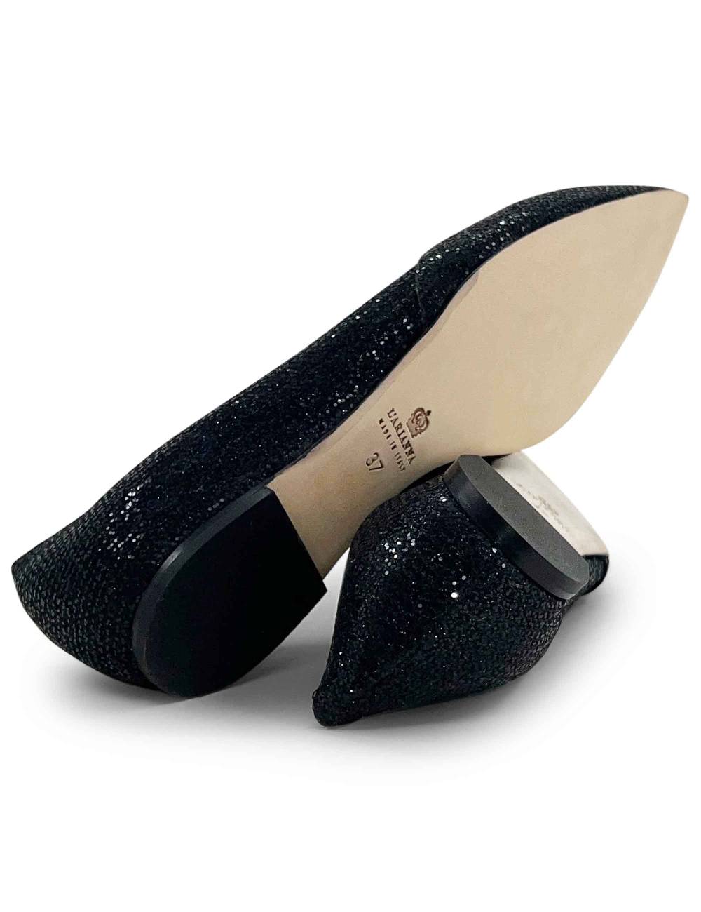 L'ARIANNA Ballerine bl1466 da donna in tessuto glitter moon nero con tacco basso l'arianna Outlet