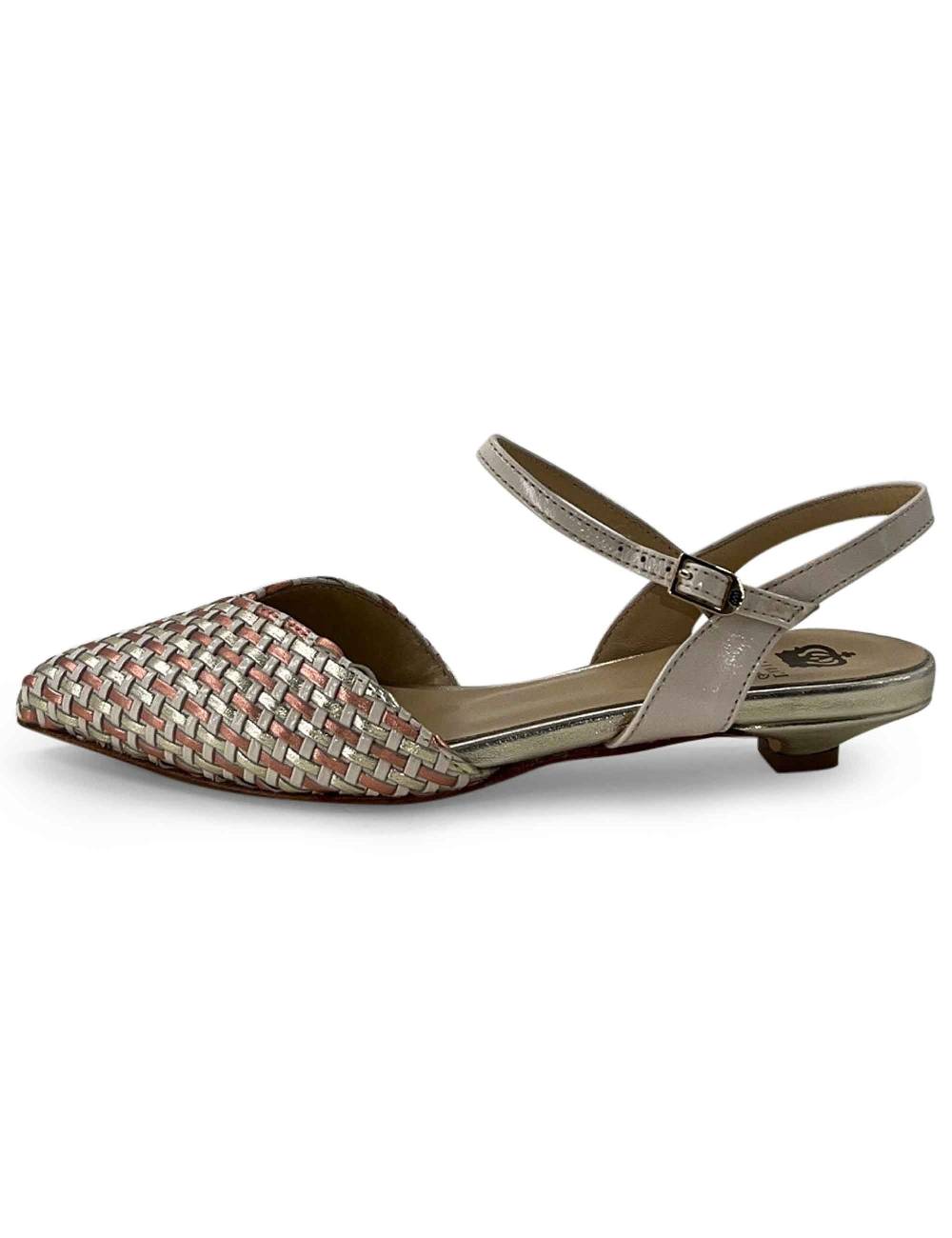 L'ARIANNA Ballerine BL1488/rt da donna in pelle lux vaniglia e platino con cinturino alla caviglia In Vendita