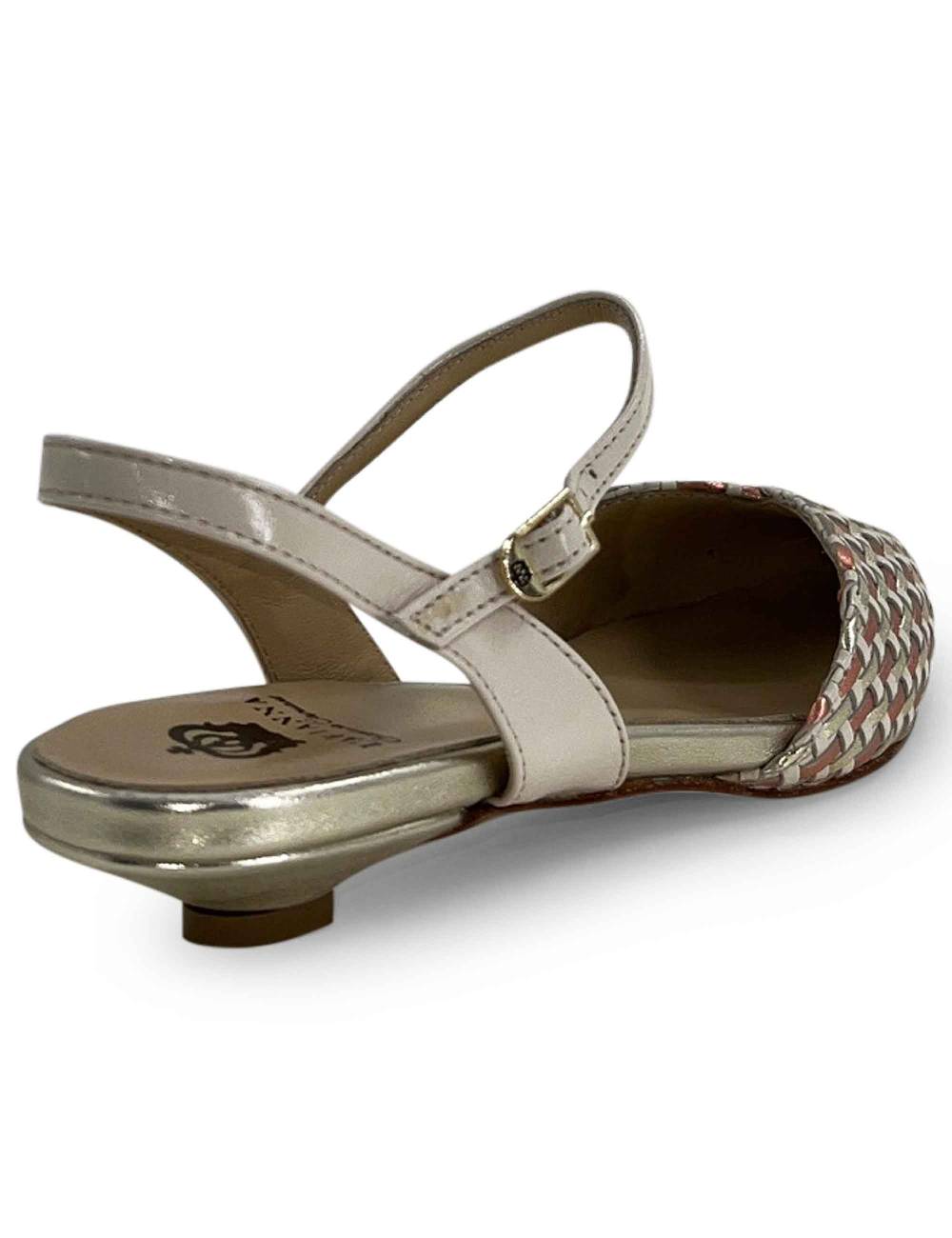 L'ARIANNA Ballerine BL1488/rt da donna in pelle lux vaniglia e platino con cinturino alla caviglia In Vendita