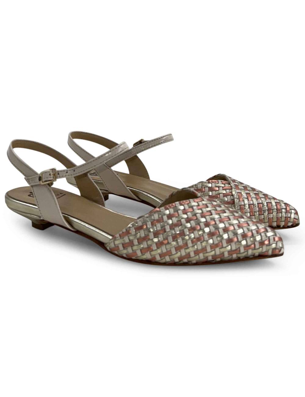 L'ARIANNA Ballerine BL1488/rt da donna in pelle lux vaniglia e platino con cinturino alla caviglia In Vendita