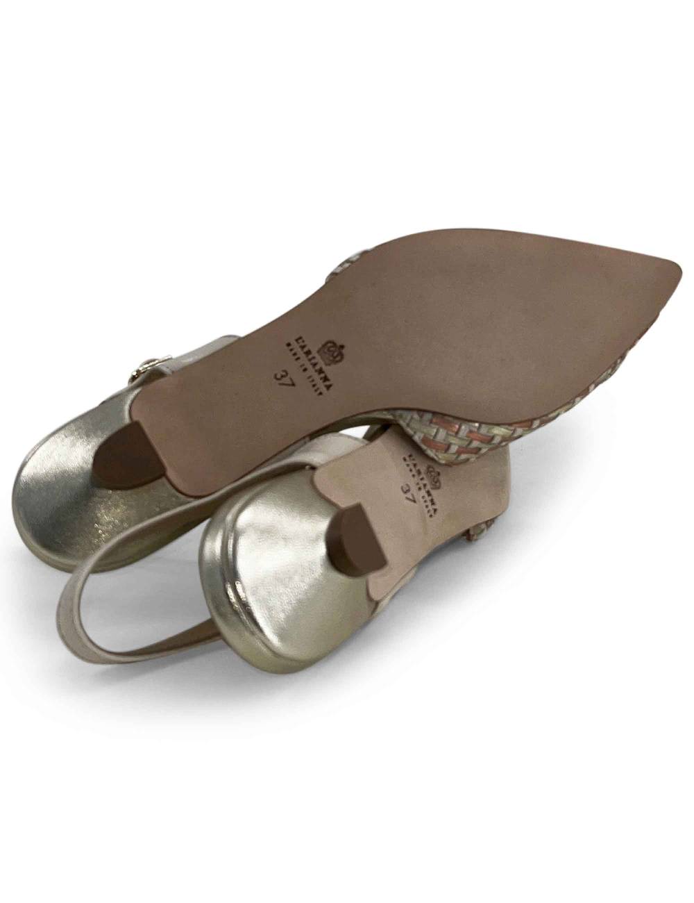 L'ARIANNA Ballerine BL1488/rt da donna in pelle lux vaniglia e platino con cinturino alla caviglia In Vendita