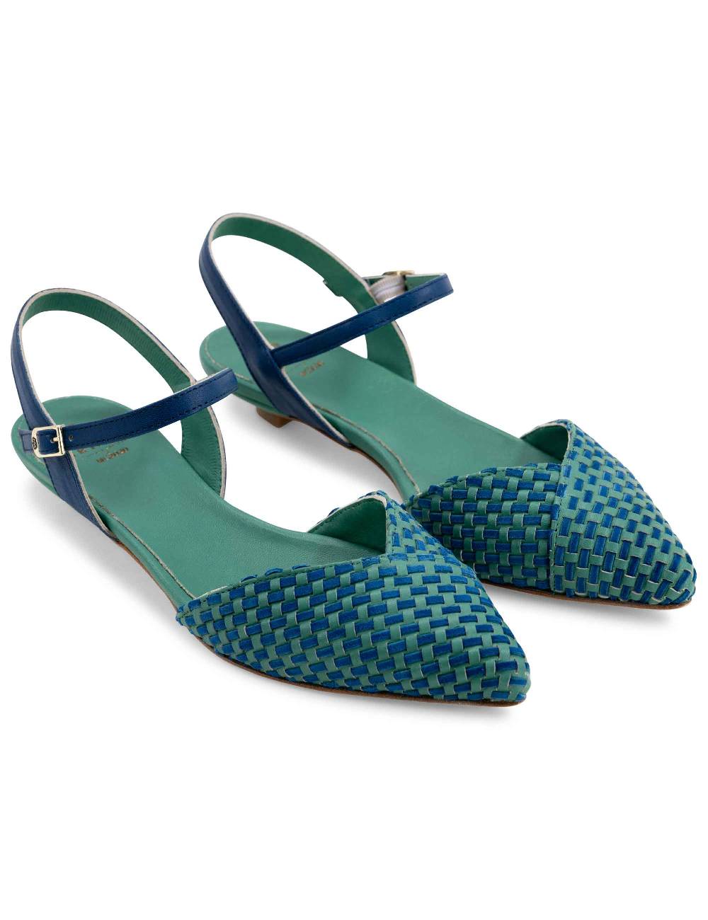 L'ARIANNA Ballerine BL1488/rt da donna in pelle verde e camoscio oceano con cinturino alla caviglia L'Arianna Vendita Calda