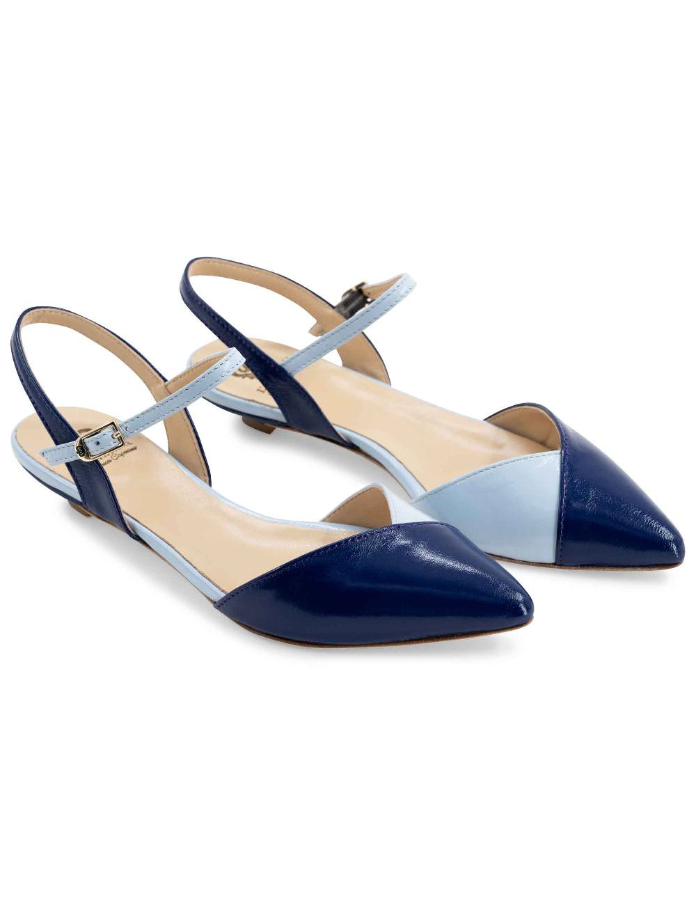 L'ARIANNA Ballerine BL1413/rt da donna in pelle blu punta chiusa con cinturino alla caviglia L'Arianna Negozio