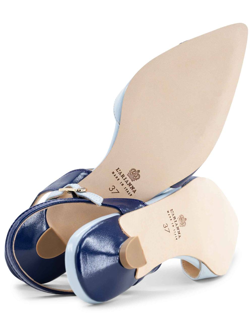 L'ARIANNA Ballerine BL1413/rt da donna in pelle blu punta chiusa con cinturino alla caviglia L'Arianna Negozio