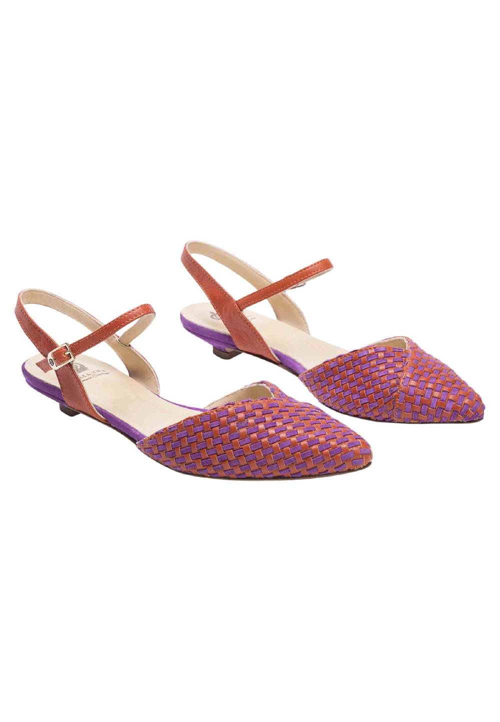 L'ARIANNA Ballerine BL1488/rt da donna in camoscio mattone e viola con cinturino alla caviglia Esporta salva