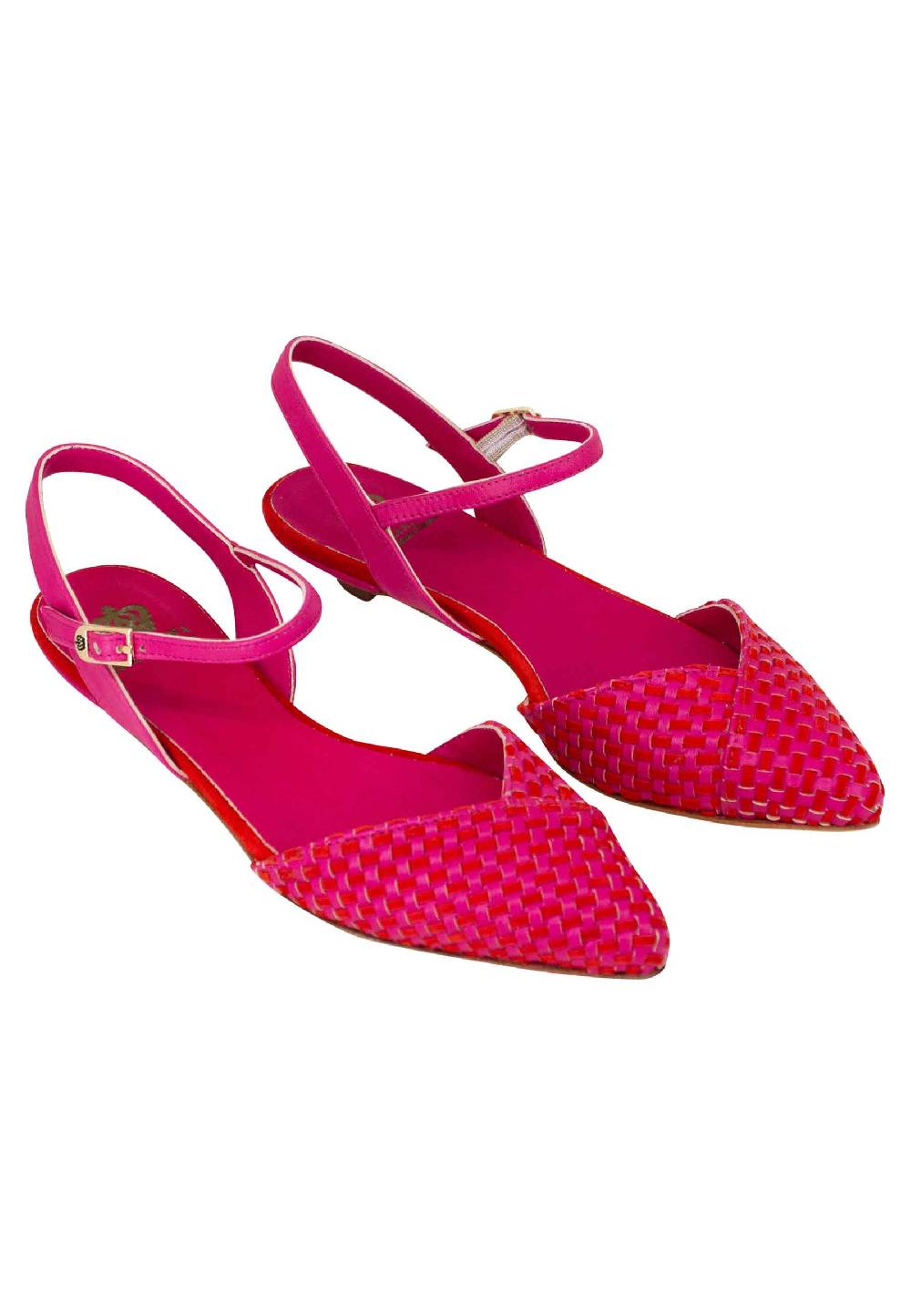L'ARIANNA Ballerine BL1488/rt da donna in camoscio fucsia e rosso con cinturino alla caviglia 2025