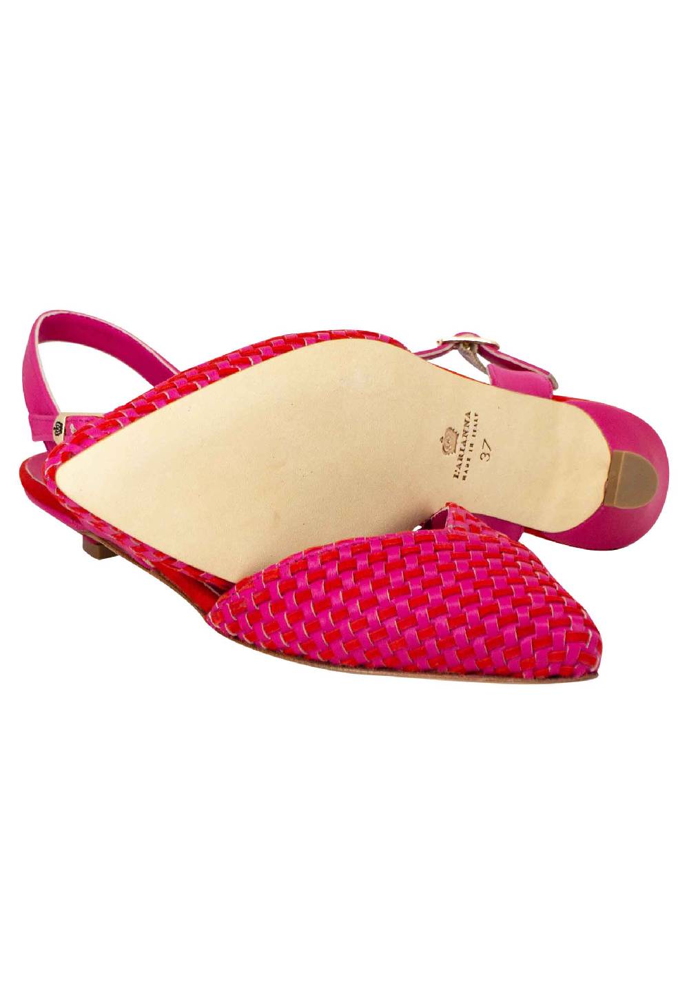 L'ARIANNA Ballerine BL1488/rt da donna in camoscio fucsia e rosso con cinturino alla caviglia 2025