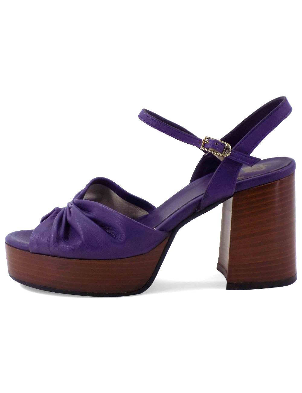 L'ARIANNA Sandali DS1648 da donna in pelle viola con tacco e plateau in cuoio L'Arianna Qualità