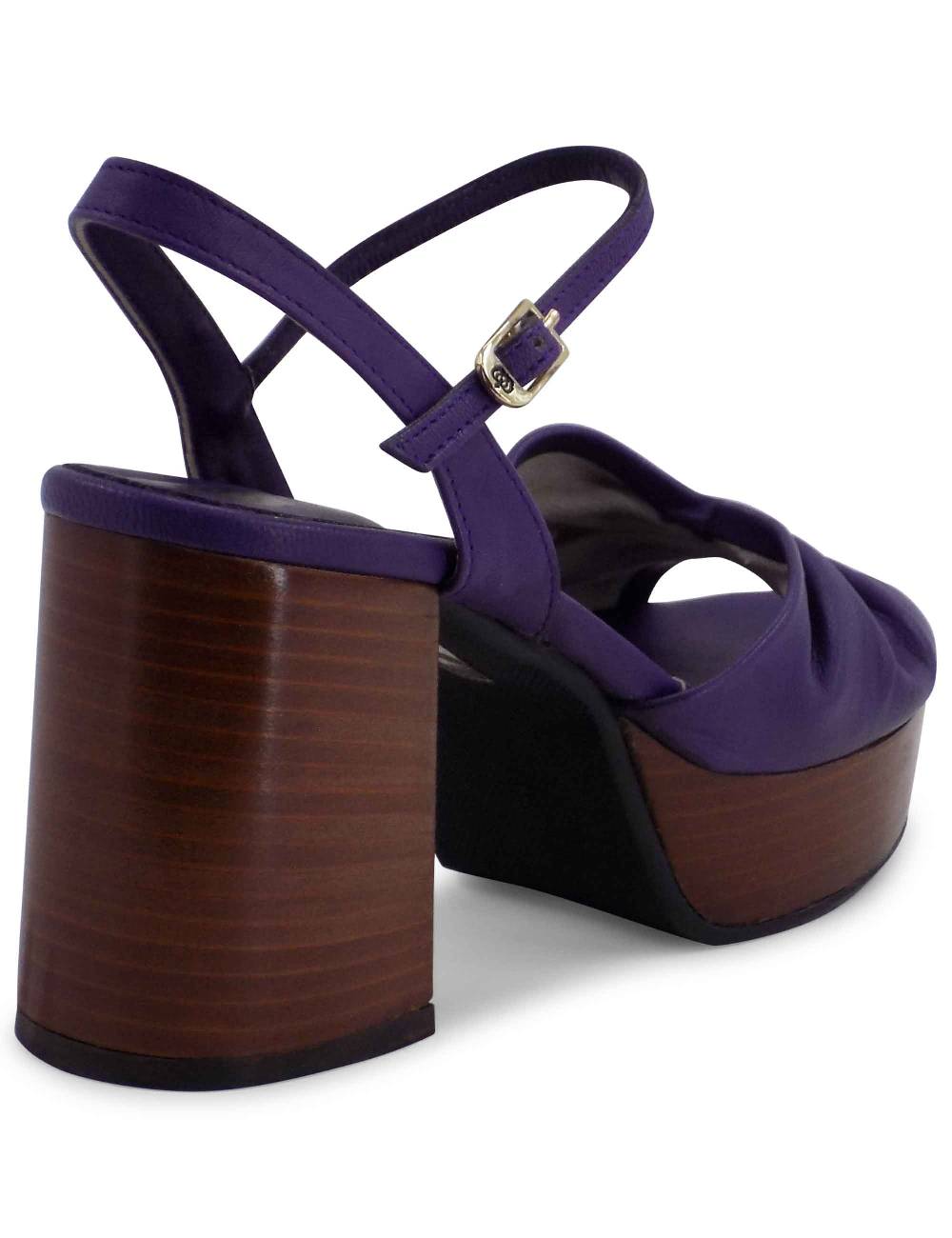 L'ARIANNA Sandali DS1648 da donna in pelle viola con tacco e plateau in cuoio L'Arianna Qualità