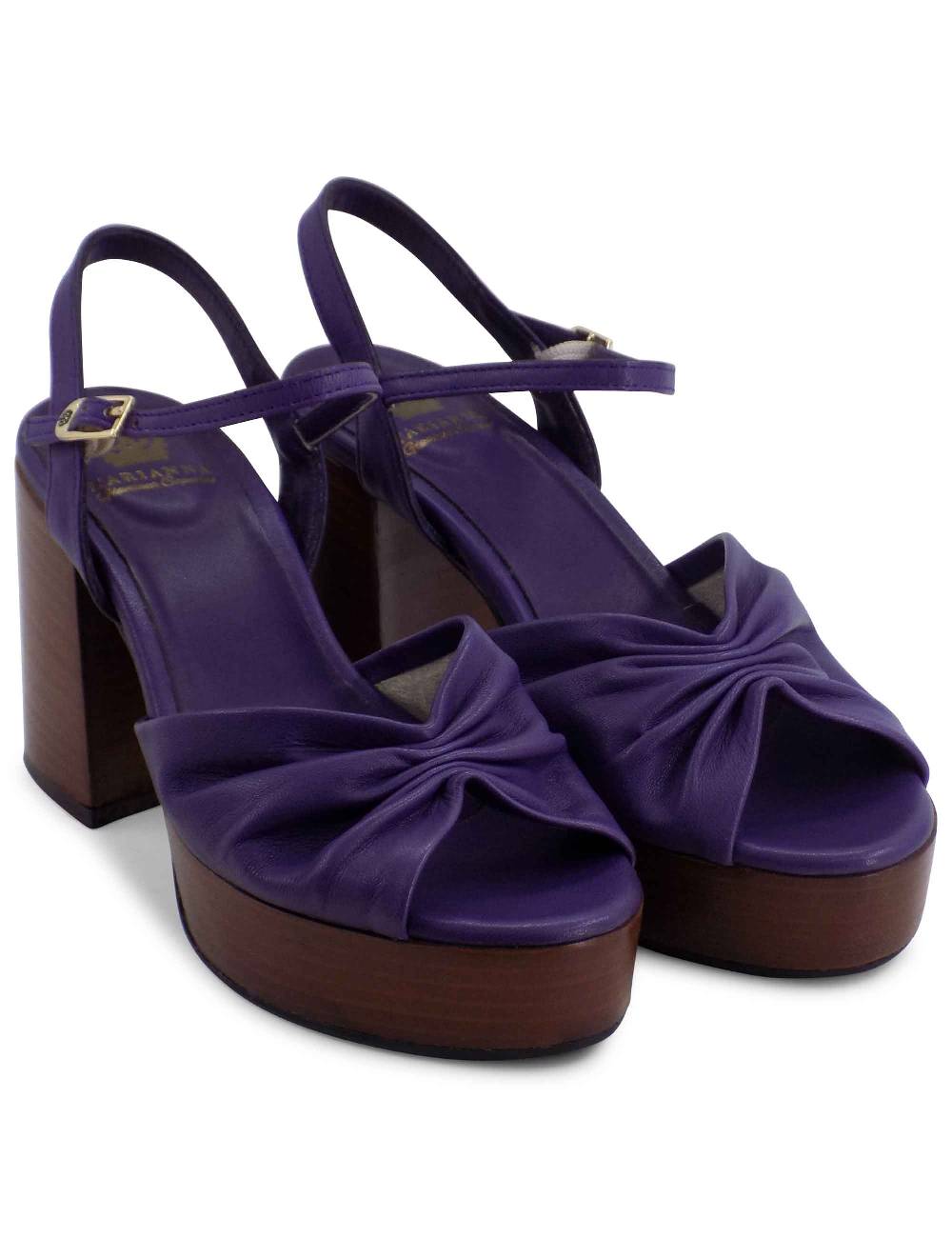 L'ARIANNA Sandali DS1648 da donna in pelle viola con tacco e plateau in cuoio L'Arianna Qualità
