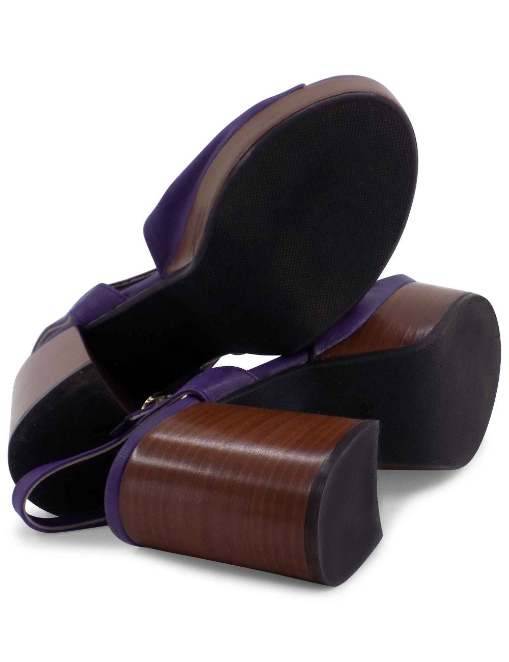 L'ARIANNA Sandali DS1648 da donna in pelle viola con tacco e plateau in cuoio L'Arianna Qualità
