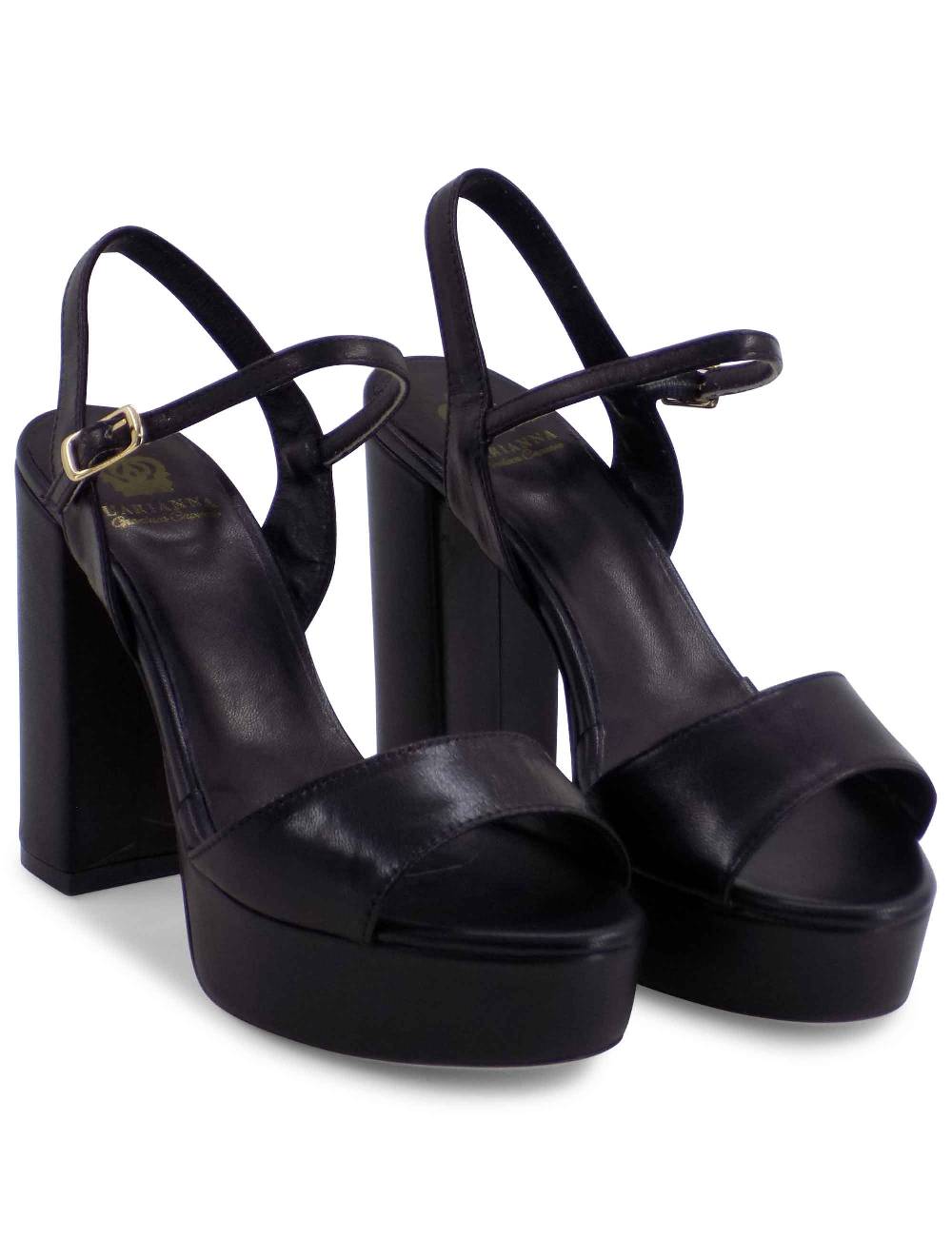 L'ARIANNA Sandali DS1610 donna in pelle nera con tacco alto e plateau rivestiti tono su tono Vendita