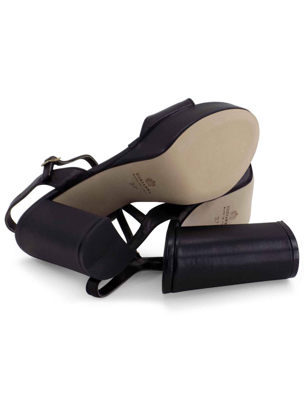L'ARIANNA Sandali DS1610 donna in pelle nera con tacco alto e plateau rivestiti tono su tono Vendita