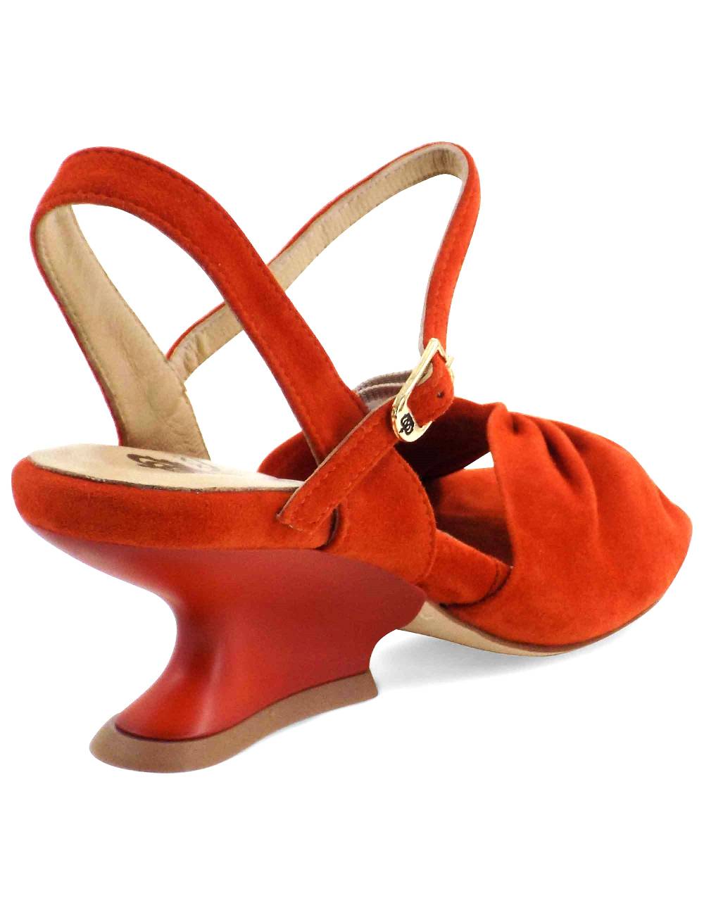 L'ARIANNA Sandali ds1736/z in camoscio arancione con tacco a zeppa Spedizione Gratuita