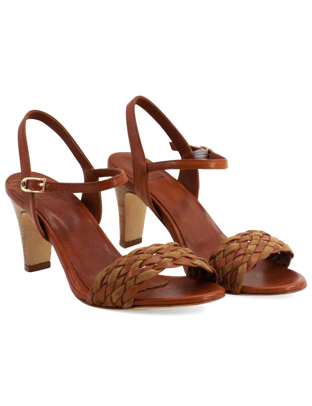 L'ARIANNA Sandali Ds1733/c donna in cuoio con cinturino alla caviglia e fascia intrecciata anteriore in cuoio e camoscio Qualità Garantita