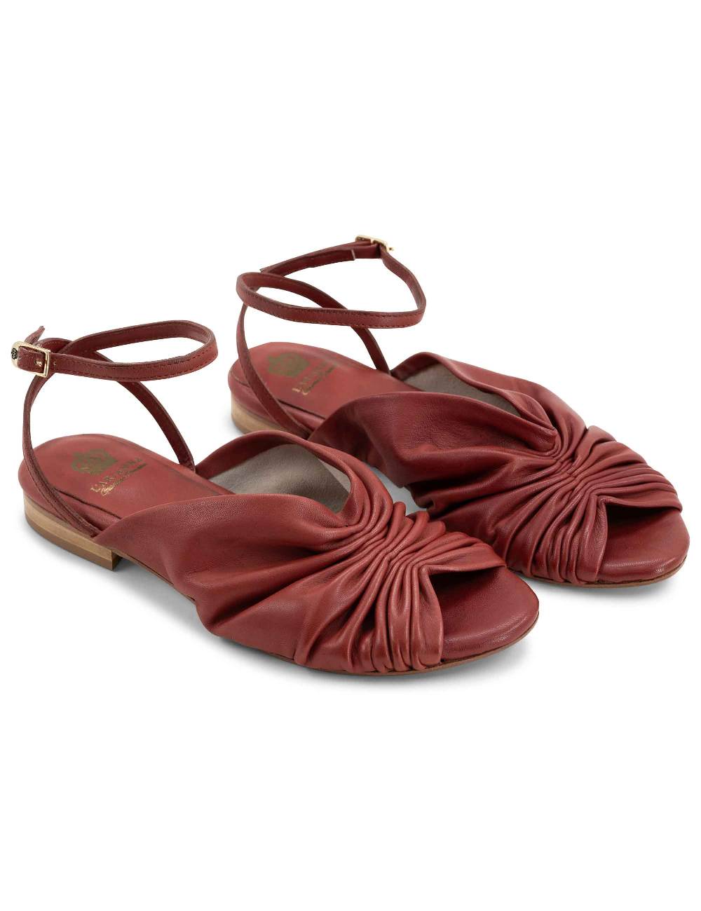 L'ARIANNA sandalo sp1512 da donna in pelle color mattone, plissè e laccio alla caviglia Acquista Ora