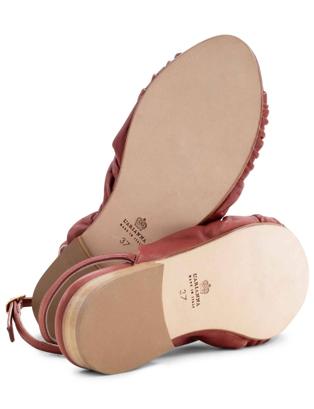 L'ARIANNA sandalo sp1512 da donna in pelle color mattone, plissè e laccio alla caviglia Acquista Ora