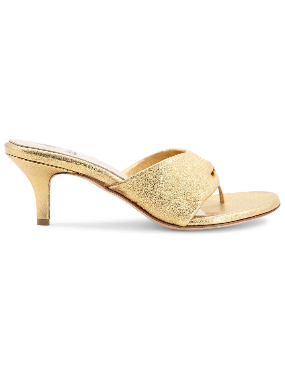 L'ARIANNA Sandali ds7048 donna in pelle lamin oro con tacco basso