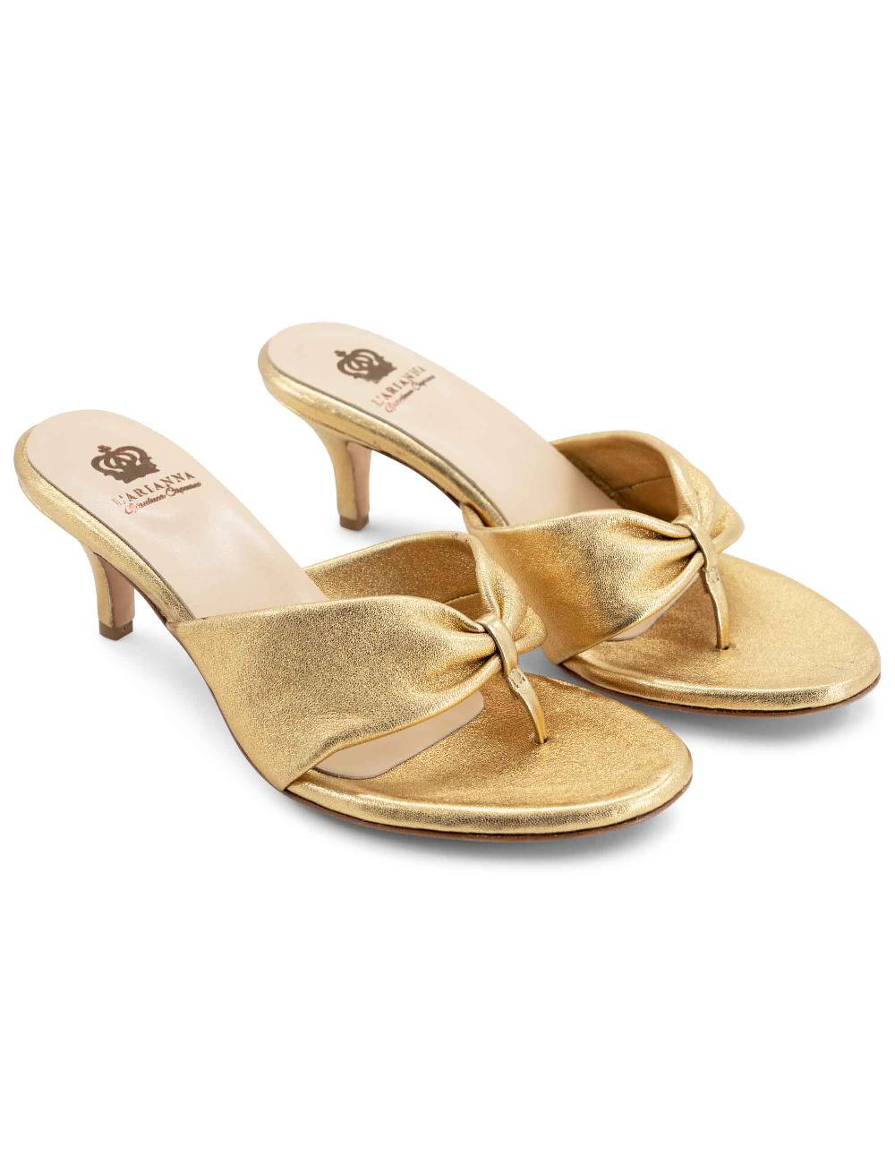 L'ARIANNA Sandali ds7048 donna in pelle lamin oro con tacco basso Fino Al -60%