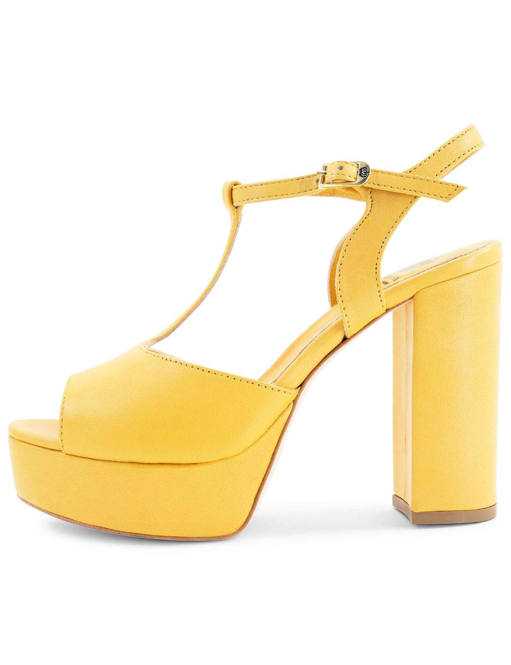 L'ARIANNA Sandali ds7010 donna in pelle color giallo con cinturino tacco alto e plateau Affare Del Giorno