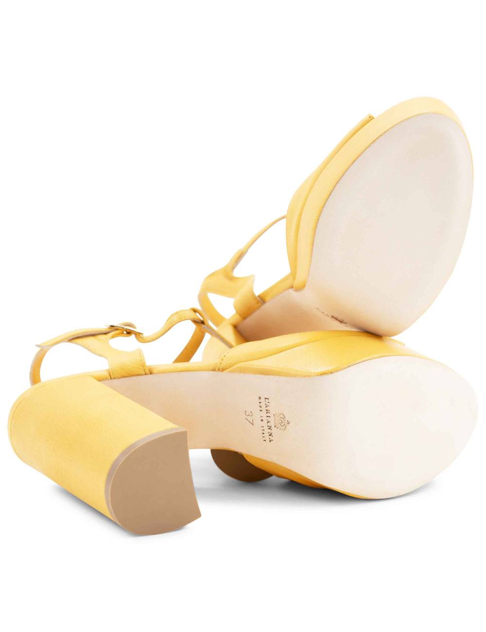 L'ARIANNA Sandali ds7010 donna in pelle color giallo con cinturino tacco alto e plateau Affare Del Giorno