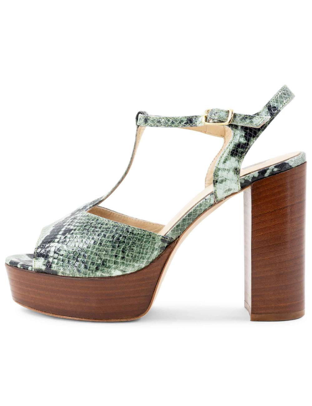 L'ARIANNA Sandali ds7010 donna in pelle stampata verde con cinturino tacco alto e plateau Prezzo Ridotto