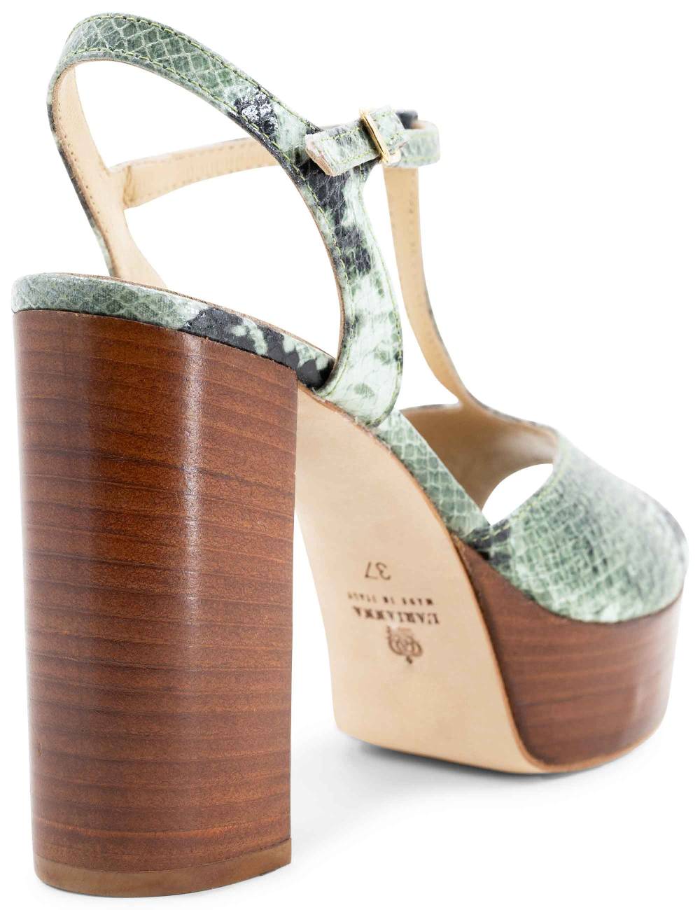 L'ARIANNA Sandali ds7010 donna in pelle stampata verde con cinturino tacco alto e plateau Prezzo Ridotto