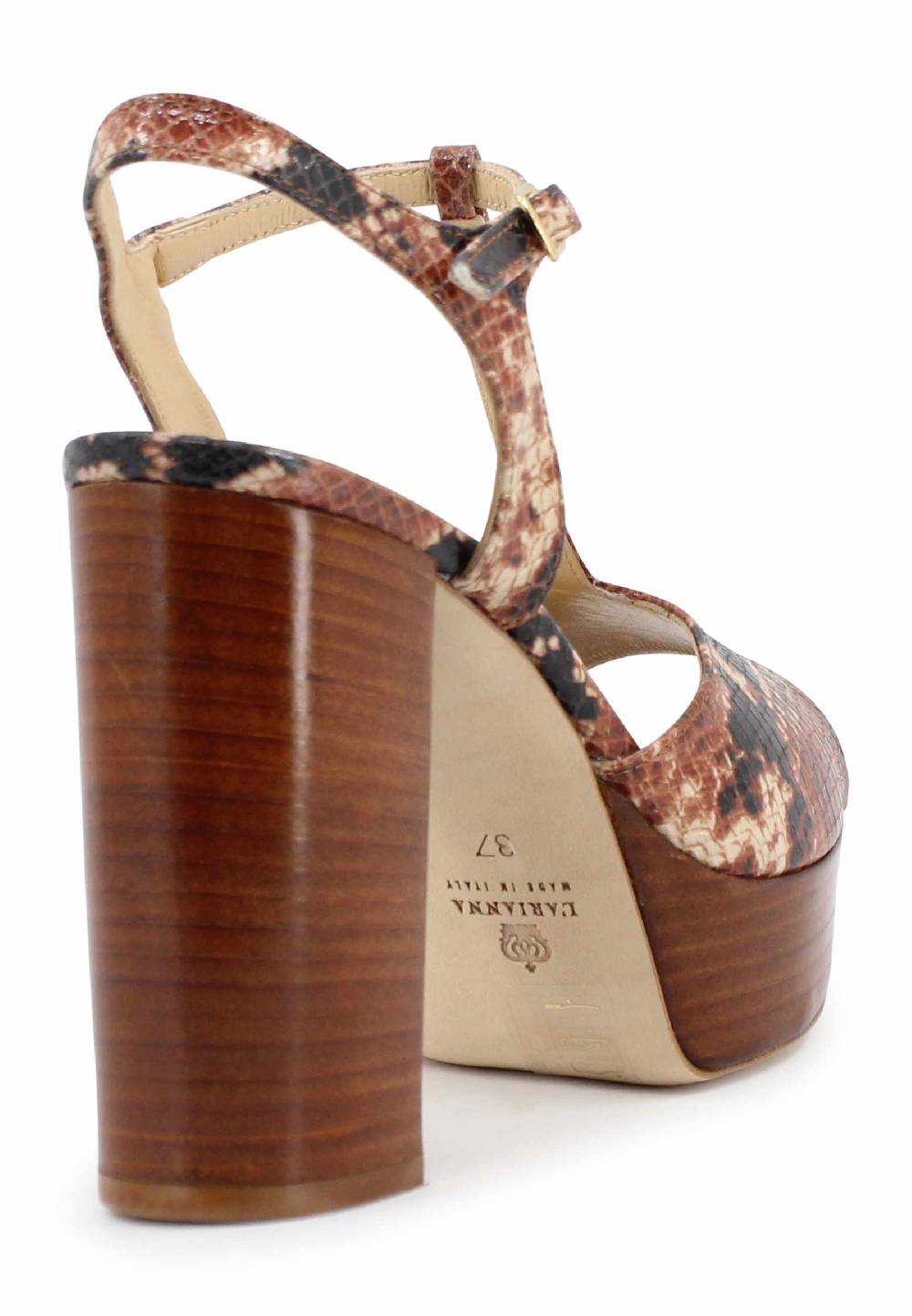 L'ARIANNA Sandali ds7010 donna in pelle stampata castagne con cinturino tacco alto e plateau Convenienza