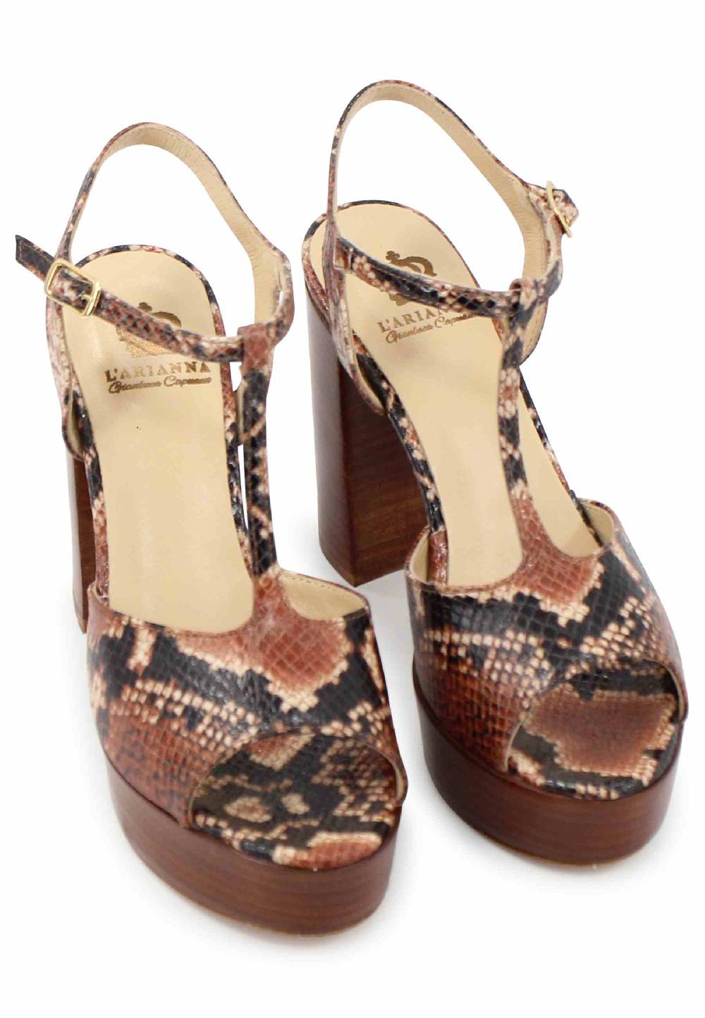 L'ARIANNA Sandali ds7010 donna in pelle stampata castagne con cinturino tacco alto e plateau Convenienza