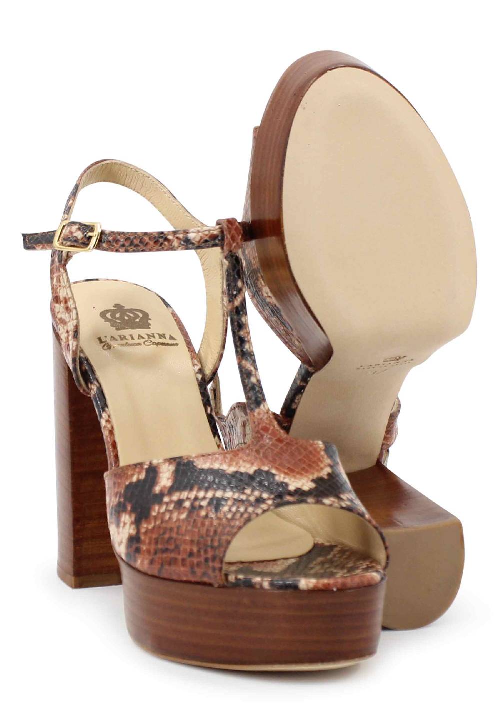 L'ARIANNA Sandali ds7010 donna in pelle stampata castagne con cinturino tacco alto e plateau Convenienza