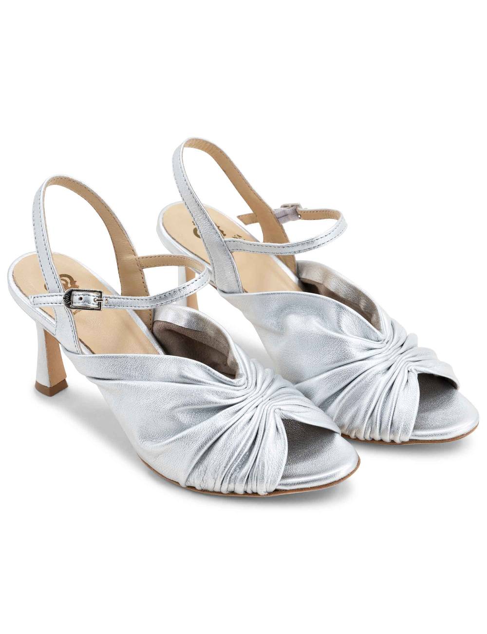 L'ARIANNA Sandali ds1535/rt donna in pelle argento con suola in cuoio Novità
