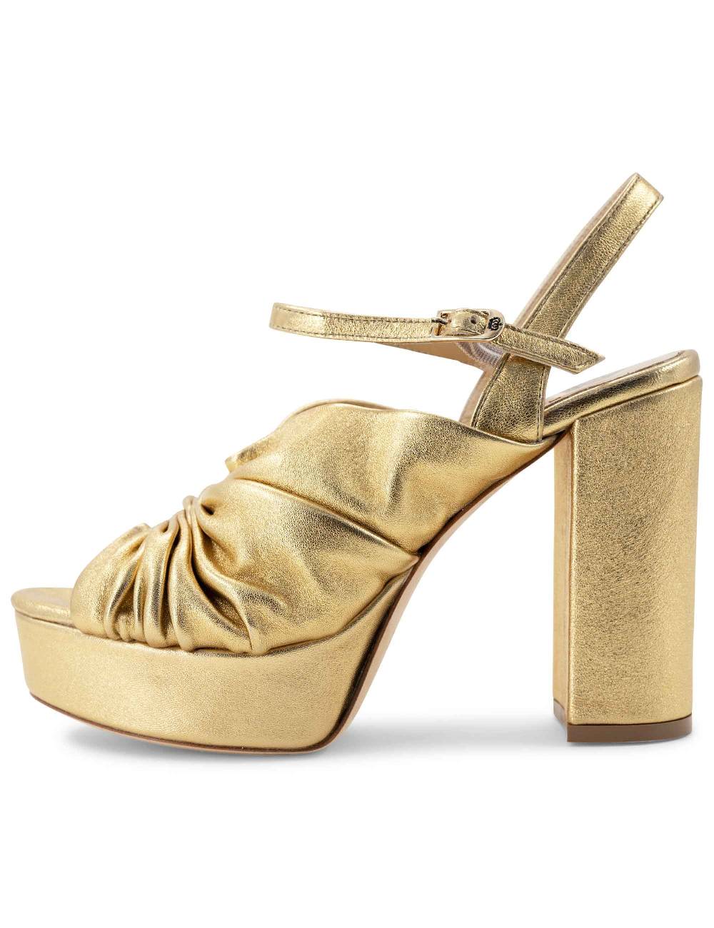 L'ARIANNA Sandali DS1609 donna in pelle laminata oro con tacco alto e plateau Economico